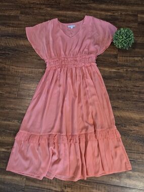 Love Coral Pink Ruffle-Waist Casual Dress Size M